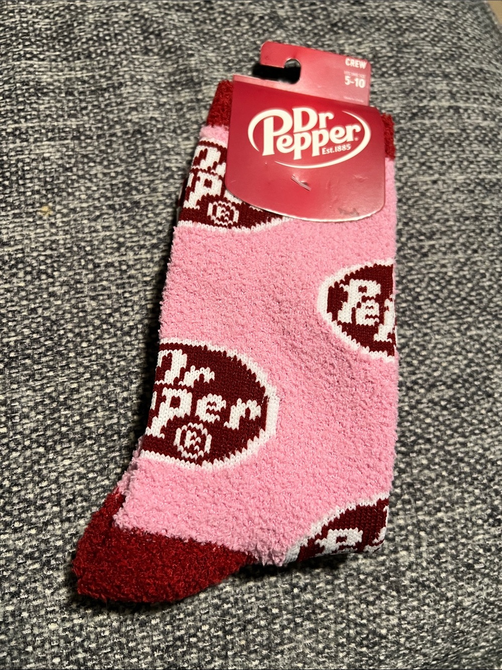NWT Dr Pepper Cozy Fuzzy Crew Socks